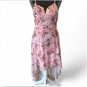 No Boundaries Pink Floral Hi-Low Spaghetti Strap Dress